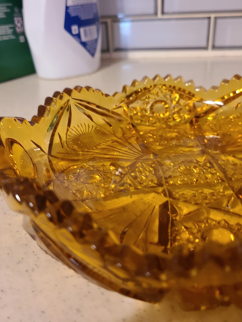 Amber Pressed Glass Serving Dish - Picture 5 of 12